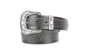 American Bison Black Leather Basket Weave Western Belt ABB 14-2644