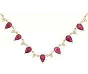 14k pear shaped ruby and diamond 18" necklace