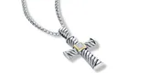 Cross Necklace with Pave' Diamond  in Silver and 14K Gold
