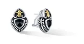 Fleur De Lis Earrings with Black Onyx in Silver and 14K Gold