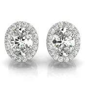 1.24CT Oval Halo Lab Diamond Stud Earrings 14K White Gold 6.3MM