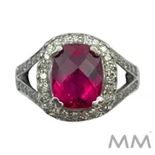14K White Gold Cushion Cut Pink Tourmaline and Diamond Halo Ring