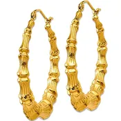 14k Gold Bamboo Hoop Earrings, Large 1 1/4 inch or 34 mm Diameter