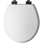 Benton Round White Enameled Wood Slow Close Toilet Seat With Matte Black Hinge