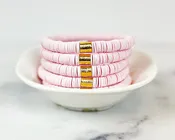 Heishi Color Pop Bracelet "Light Pink Gold Barrel"