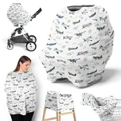 Airplane Green and Blue Collection Multi Use Baby Car Seat and Nursing Cover