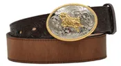3D Children's 1 1/4" Brown Distressed Belt w/Floral Tooled Ends, Bullrider Belt Buckle