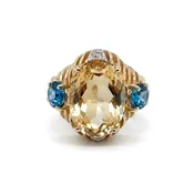 10kt Yellow Gold Vintage Citrine & Blue Topaz Ring – Size 6