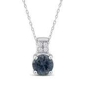 10K White Gold Diamond Accented Montana Sapphire Solitaire Necklace X12N2603F012