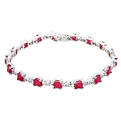 14K White Gold Princess Cut Ruby and Round Cut Diamond Tennis Bracelet