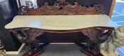 Antique Carved Mahogany Griffin Eagles Marble Top Console Table