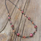 Carnelian Rose "Crazy Lace" Agate Beaded Choker #NC566-214