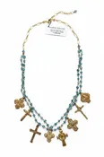 Andrea Barnett 7 Bronze Crosses on 2 Strands of Apatite Rosary Chain 7-7CRS-APR