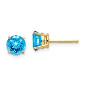 14k 6mm Blue Topaz Checker Earrings