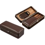3-Cigar Folding Travel Case with Cutter — Brown Leather