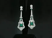 Art Deco Inspired Emerald and Diamond Drop Earrings | Platinum