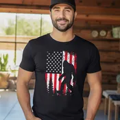 Bigfoot with Trees Flag Black T-Shirt