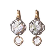 Baroque Pearl and Diamond Halo Drop Earrings with Pink Quartz