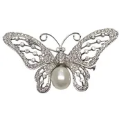 18kt WHITE GOLD 2CT DIAMOND AND PEARL BUTTERFLY BROOCH