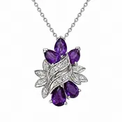 Amethyst Diamond Nature Pendant 14K White Gold