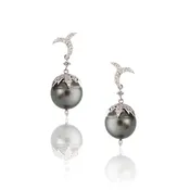 18K White Gold Earrings with South Sea Pearl & Diamonds