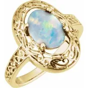 10K Yellow Gold 8x6 mm Oval Opal Gemstone Filigree Ring