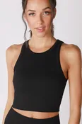 High Neck Rib Crop Tank Black