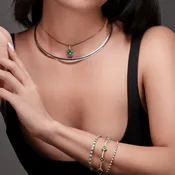 14KT WHITE GOLD EMERALD & DIAMOND FLEXIBLE BANGLE