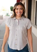 Adele Mocha & Ivory Striped Button Down Top