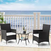3 pieces of outdoor patio furniture, PE rattan chair dialogue set, with cushions and coffee table