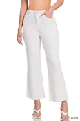 ACID WASHED HIGH WAIST FRAYED HEM PANTS