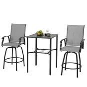 3-PC. METAL OUTDOOR BAR SET W/STOOLS & UMBRELLA