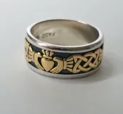 9 mm Sterling and & 10K Black Enamel Claddagh Wedding Ring — Unique Celtic Wedding Rings