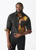 Abiade Men's African Print Button Up (Black Cinnamon Geometric) - Clearance