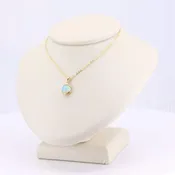 Australian Opal Half Bezel Pendant, 0.65ct in 14K Yellow Gold, 18 inch Chain
