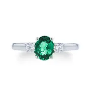 1.0ct Emerald Ring With .25ct Diamonds 14k White Gold