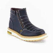 ACERO Oiled Black Ankle Zipper Boot white stitch