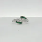 14K White Gold Emerald & Diamond Bypass Ring