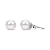 14K White Gold "A" Akoya Pearl Stud Earrings, 8MM