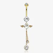 14 Karat Gold Angel Wing Heart Sparkle Dangle Belly Button Ring