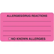 AmeriFile Medical Alert and Allergy Labels - Allergies/Drug Reactions - Fl Pink - 3 1/4" x 1 3/4" - Roll of 250 - LCL6004H