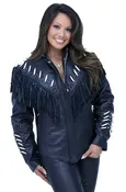 Genuine Bone Studded Fringe Leather Jacket #L1615FBK