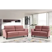 2 Pieces Mid Century Modern Upholstered Sloped Arms Living Room Set, Loveseat and Sofa