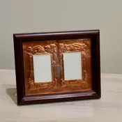 Cherry Wood Double Photo Frame with Handtooled Copper Mat