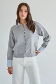 Button Down Collar Contrast  Cardigan
