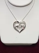 10K White Gold Baby Rope Chain Mom Pendant Necklace 0.05ct Round Diamonds 1.6g