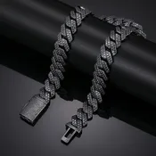 14mm Black Moissanite Cuban link chain – 925 Sterling Silver