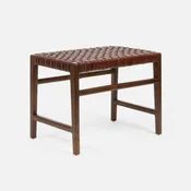 24″L Woven Leather and Wood Bench