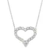 14 Karat White Gold 0.50 Carat Diamond Open Heart Necklace – 18"
