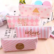 Grid Pencil Case Student Stationery Box Creative Large Capacity Simple Canvas Stationery — typeplusprint